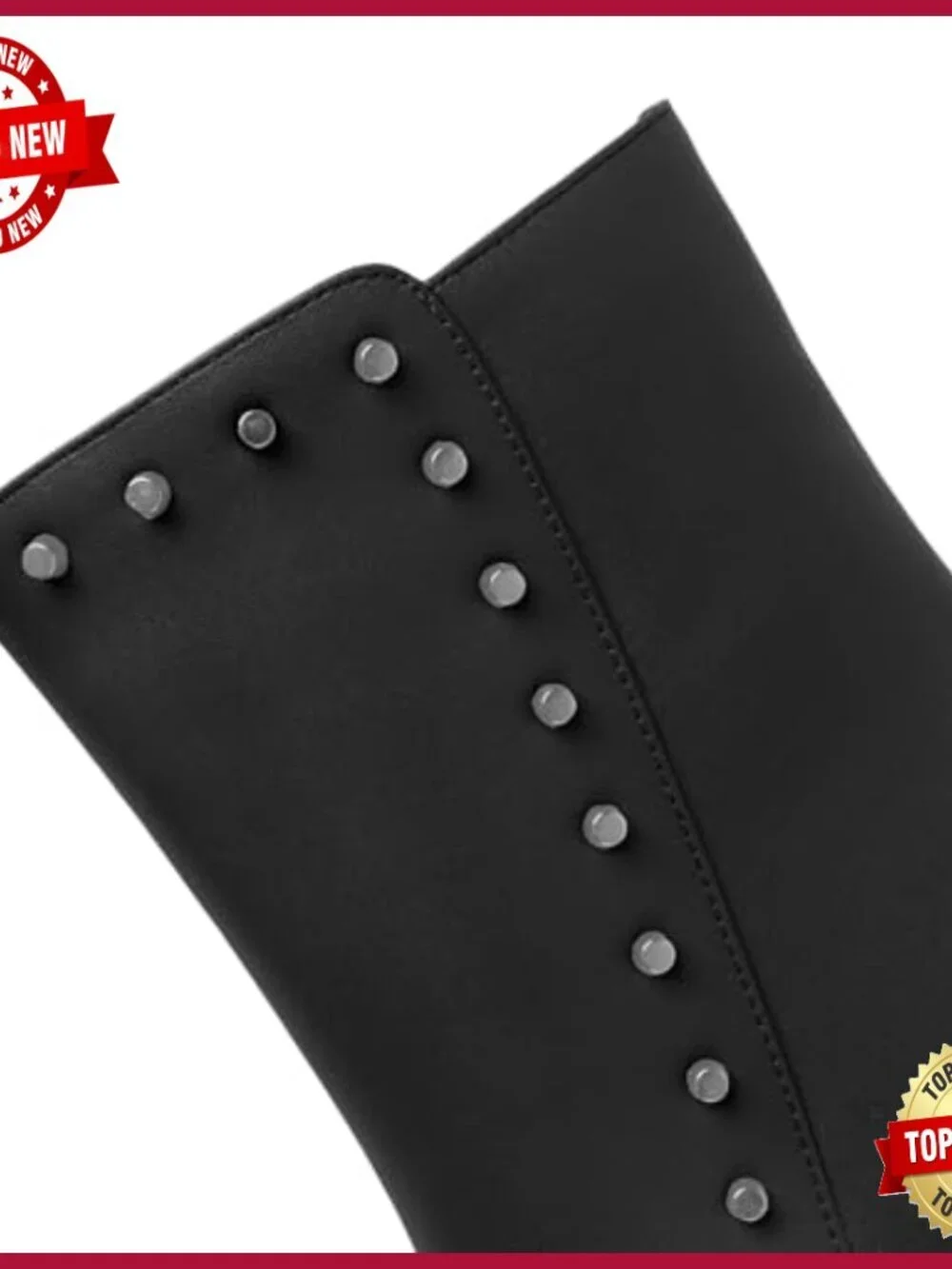 Pointed Toe Ankle Boots with Studs, Chunky 3.7 Inch Heel, Side Zipper Closure